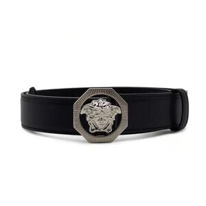 Versace Medusa Men Belt Size 120cm 48" Leather Black Silver Buckle NWT $680